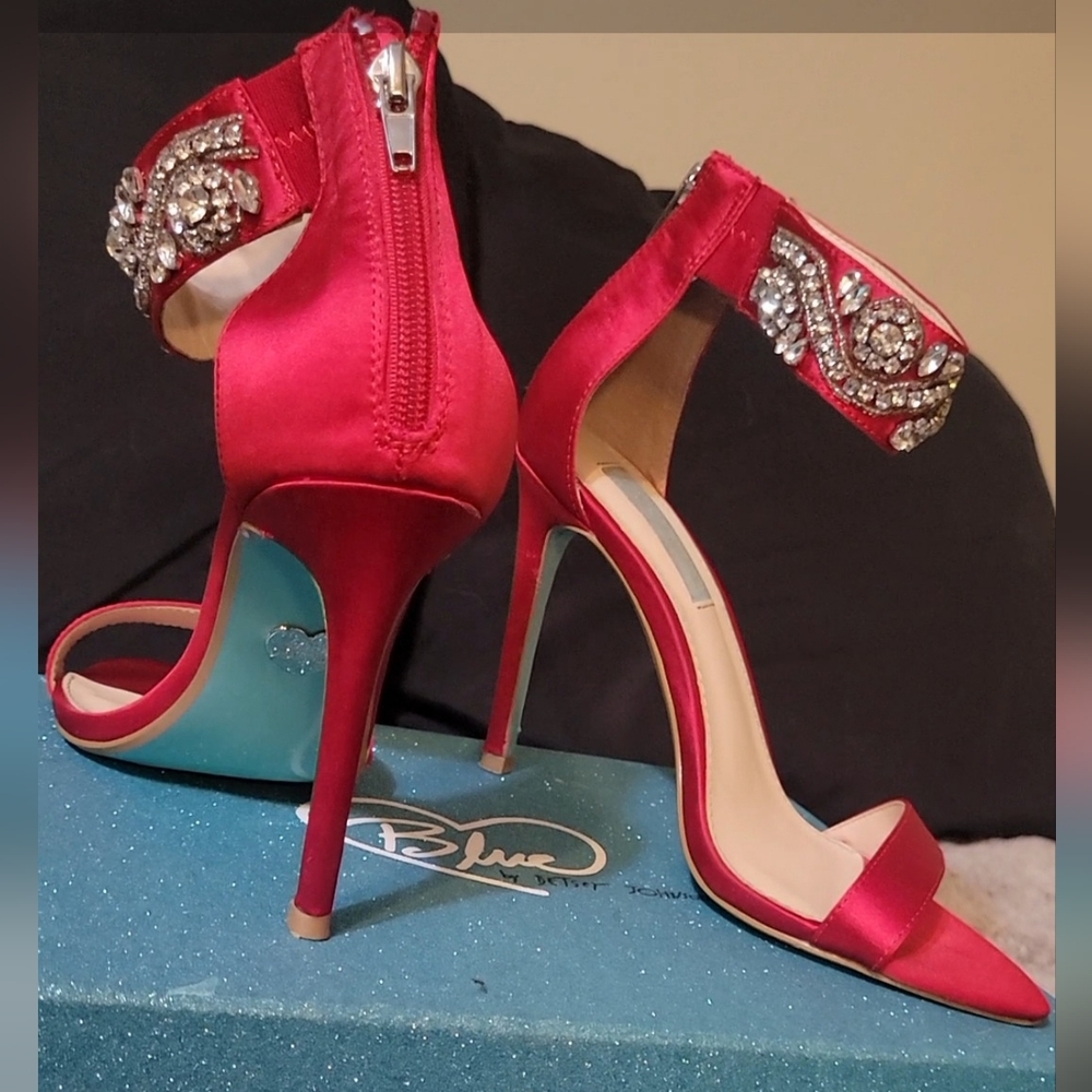 Red Satin High Heel- Tiffany Blue Bottoms Size 8.5